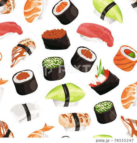cartoon sushi types pattern 76555247