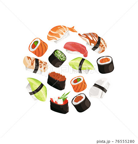 cartoon sushi types circle concept illustration cartoon sushi types circle concept illustration 76555280