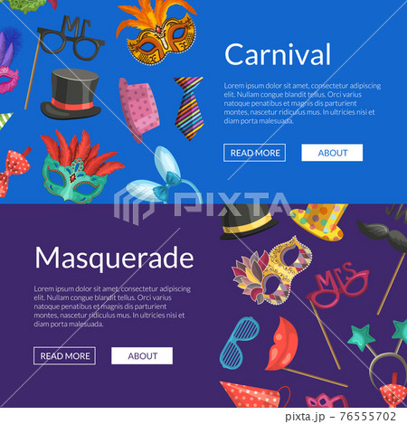 web banners illustration with masks and party accessories 76555702