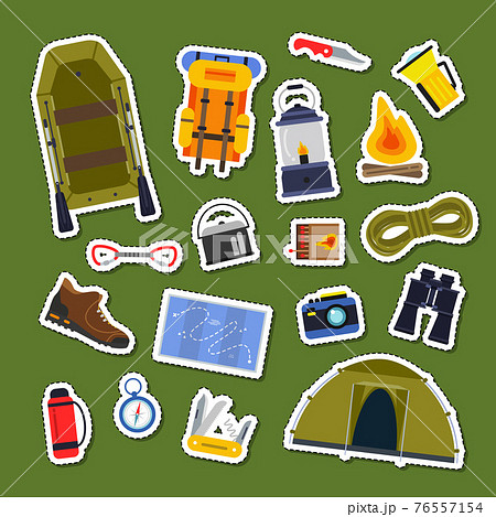 set of flat style camping elements stickers set of flat style camping elements stickers 76557154