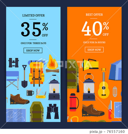 flat style camping elements sale banners illustration 76557160