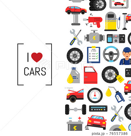 background with flat style car service elements and place for text 76557386