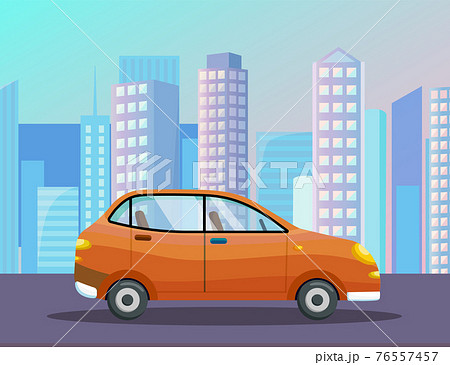 Modern car parking along town street in cartoon style. Vehicles car on city street Modern car parking along town street in cartoon style. Vehicles car on city street 76557457