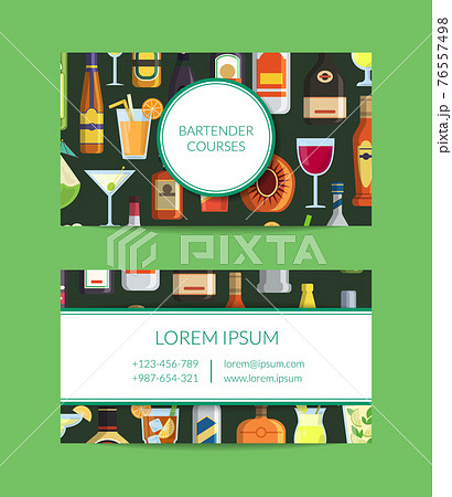 business card template for bar with alcoholic drinks in glasses and bottles in flat style business card template for bar with alcoholic drinks in glasses and bottles in flat style 76557498