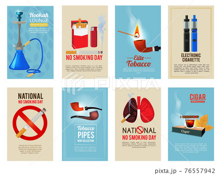 Different cards with illustrations of various tools for smokers 76557942