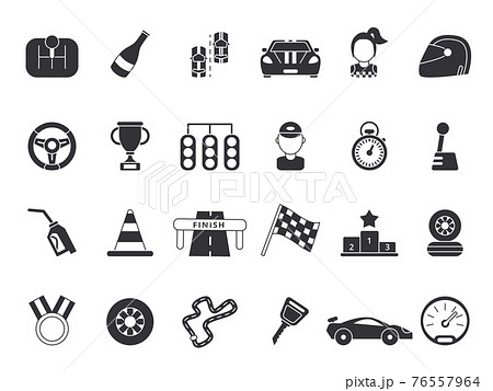 Monochrome pictures set of sport symbols for formula 1 and racing cars Monochrome pictures set of sport symbols for formula 1 and racing cars 76557964