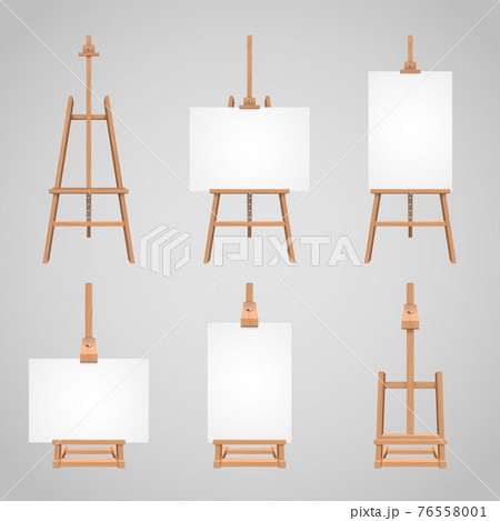 Set illustrations of canvases standing on wooden easels 76558001