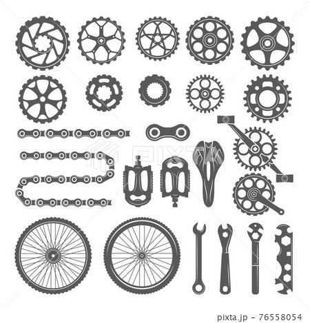 Gears, chains, wheels and other different parts of bicycle 76558054