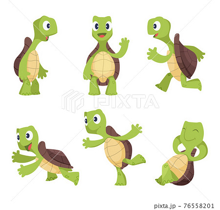 Funny Cartoon Characters Of Turtles In Various のイラスト素材