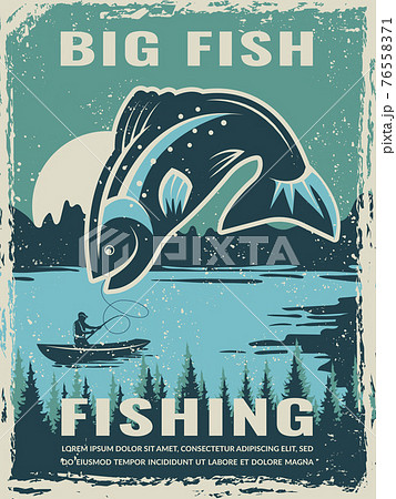 Retro poster of fisherman club with illustration of big fish 76558371