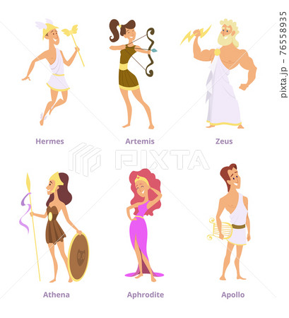 Greek Ancient Gods Set Of Cartoon Characters のイラスト素材