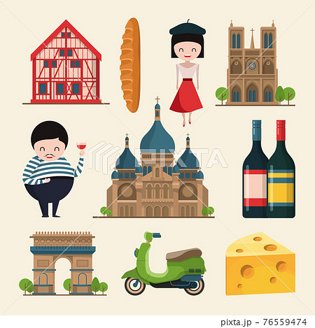 French landmarks. illustrations in cartoon style 76559474