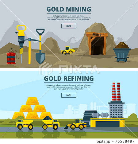 banners set with illustrations of mining industry 76559497