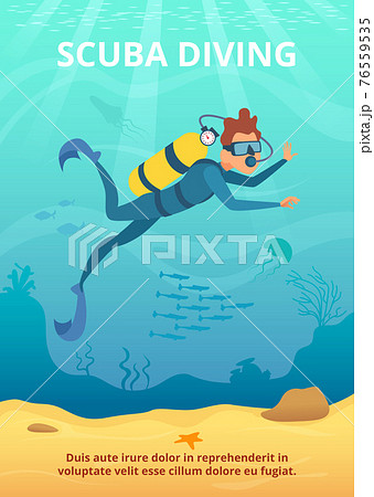 Underwater background picture with cartoon diver 76559535