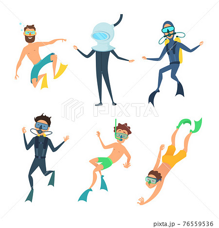 Cartoon illustrations of sea divers funny characters 76559536