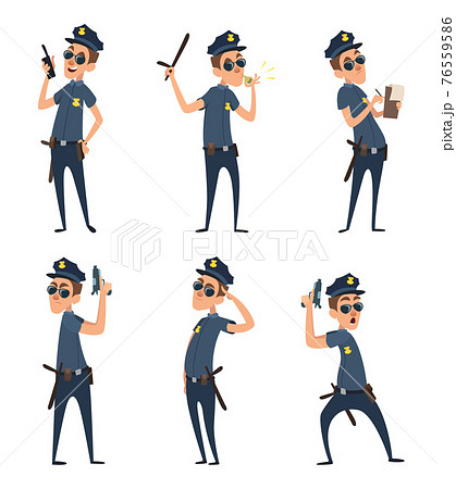 Funny cartoon characters of policemen in action poses Funny cartoon characters of policemen in action poses 76559586