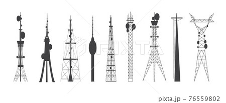 Set of telecommunication connection towers flat vector illustration isolated. 76559802