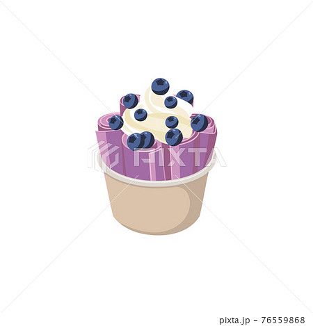 Dessert rolls of ice cream with blueberry berries and whipped cream 76559868