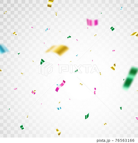 Color confetti background. Carnival serpentine and tinsel poster. Glitter falling paper. Anniversary party. Celebrate festive event card. Birthday surprise decoration. Vector illustration 76563166
