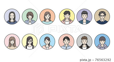 若い男女　人々　大学生　アイコン　セット　イラスト素材 76563292