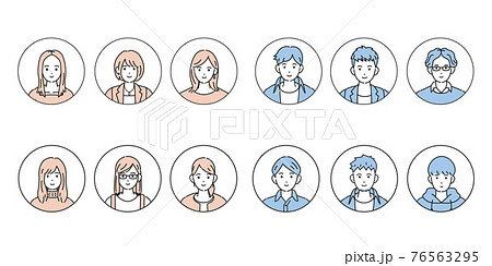 若い男女　人々　大学生　アイコン　セット　イラスト素材 76563295