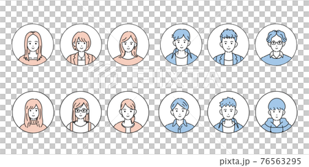 若い男女　人々　大学生　アイコン　セット　イラスト素材 76563295