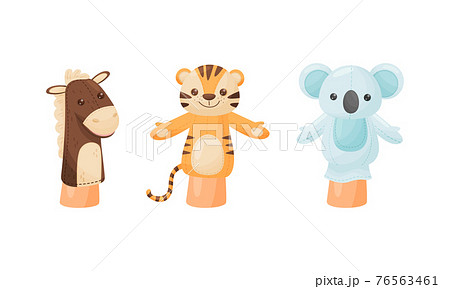 Hand Puppet Toy Made from Fabric Wore by Hand Vector Set 76563461