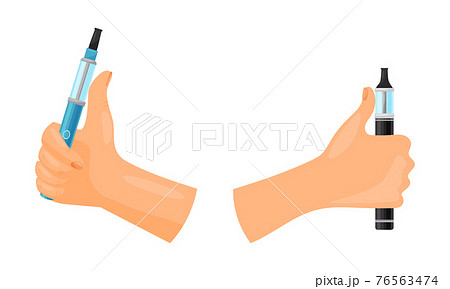 Hand with Electronic Cigarette Simulating Tobacco Smoking Vector Set 76563474