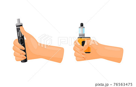 Hand with Electronic Cigarette Simulating Tobacco Smoking Vector Set 76563475