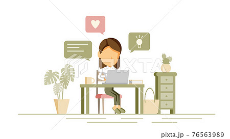 自宅でPC作業をする人物のイラスト	 76563989