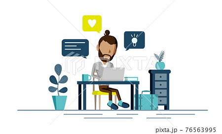 自宅でpc作業をする人物のイラスト のイラスト素材 自宅でpc作業をする人物のイラスト のイラスト素材