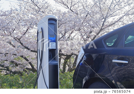 充電中のプラグインハイブリッド車とサクラ 76565074