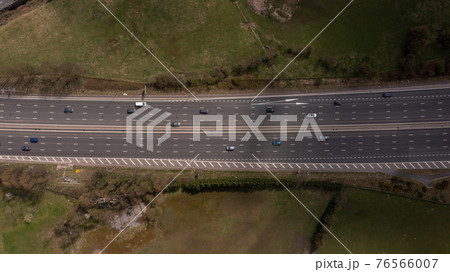 Aerial view of the M62 going towards Leeds, West Yorkshire, UK 76566007