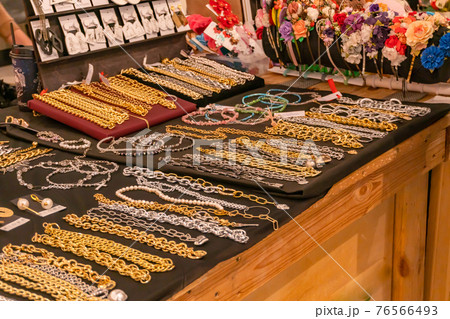 Necklaces and bracelets. Souvenir. Jewelry Souvenir Shop. Colorful jewelry Necklaces and bracelets. Souvenir. Jewelry Souvenir Shop. Colorful jewelry 76566493