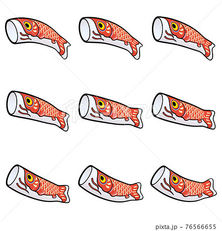 こどもの日のイラスト素材 鯉のぼり (5) 線画風 赤黄 カット集 9点セット こどもの日のイラスト素材 鯉のぼり (5) 線画風 赤黄 カット集 9点セット 76566655
