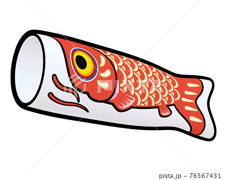 こどもの日のイラスト素材 鯉のぼり (5) 線画風 赤黄(1) こどもの日のイラスト素材 鯉のぼり (5) 線画風 赤黄(1) 76567431
