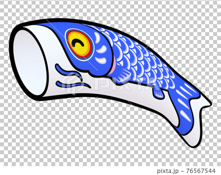 こどもの日のイラスト素材　鯉のぼり　（5）　線画風　青（4） 76567544