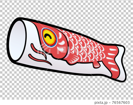 こどもの日のイラスト素材　鯉のぼり　（5）　線画風　赤（1） 76567603