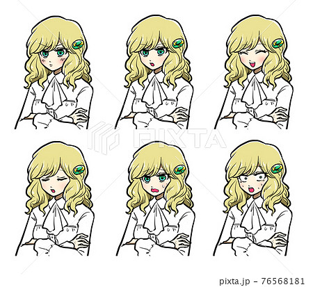金髪のお嬢様の表情6種類のイラスト素材 金髪のお嬢様の表情6種類のイラスト素材