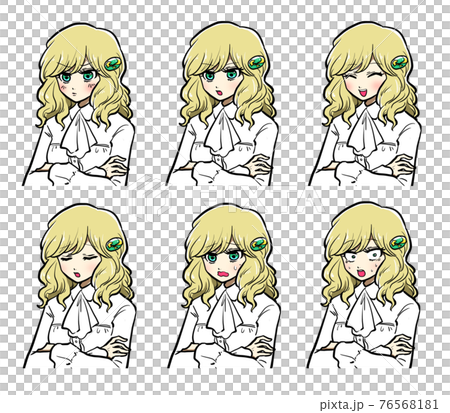 金髪のお嬢様の表情6種類のイラスト素材