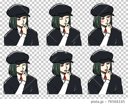 探偵っぽい男の子の表情6種類のイラスト素材