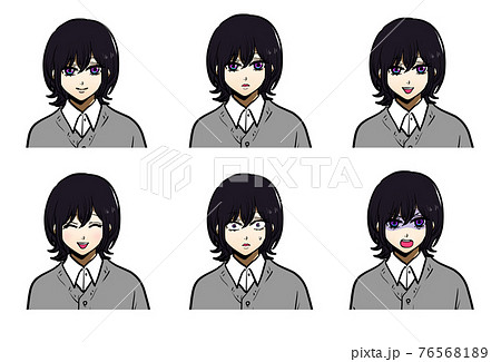 中性的な学生の表情6種類のイラスト素材