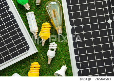 Solar energy panel and light bulb, green energy 76568504
