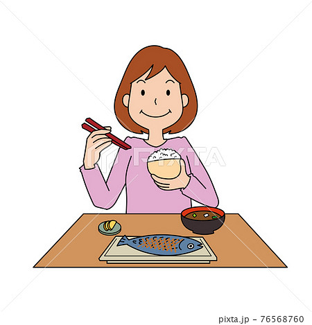 朝ごはんを食べる女性のイラストのイラスト素材