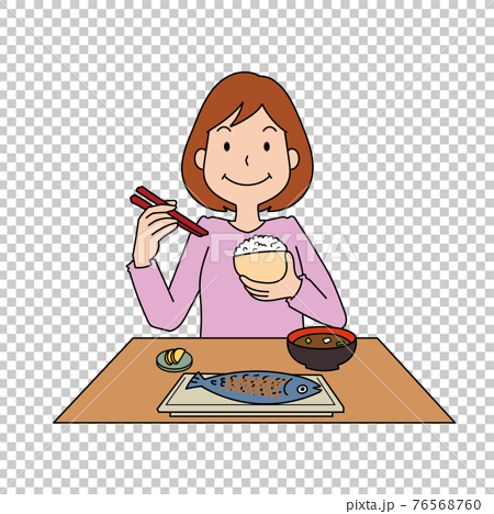 朝ごはんを食べる女性のイラストのイラスト素材