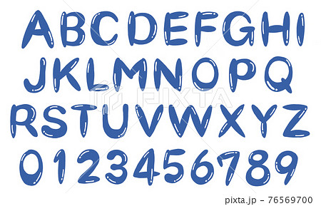 青のぷっくり手書き大文字アルファベットセット 76569700