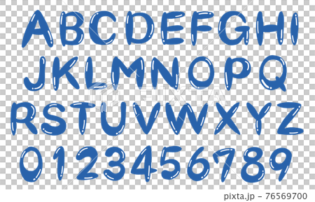 青のぷっくり手書き大文字アルファベットセット 76569700