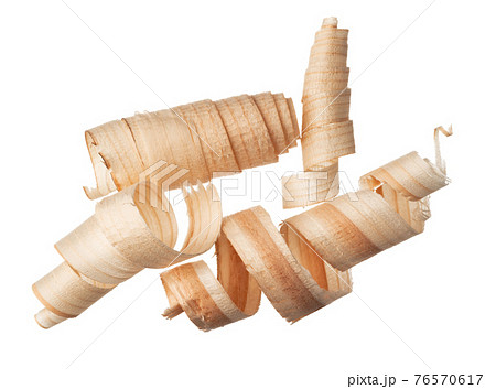 Spiral wooden shaving isolated on white background 76570617