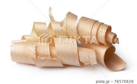 Wood shavings isolated on white background Wood shavings isolated on white background 76570626