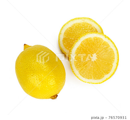 Cut lemon slice isolated on white background 76570931